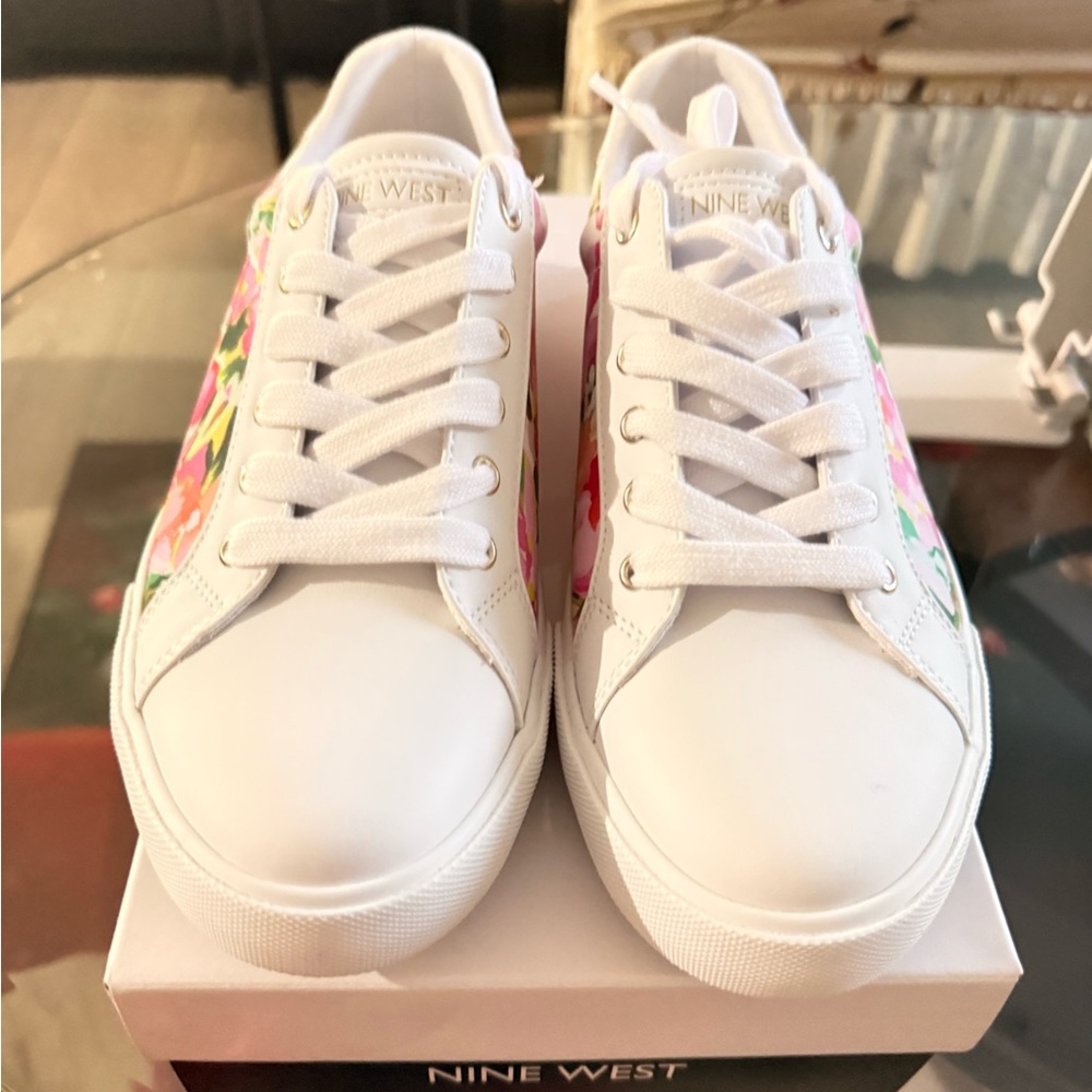 Nine West White‎ and Pink Floral Sneakers - Picture 7 of 16